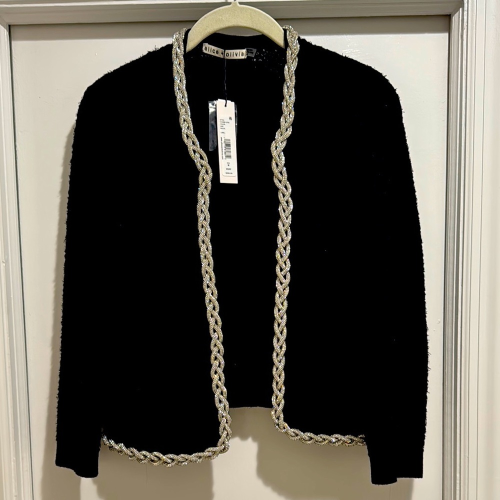 Alice and Olivia Akira Black cardigan with rhinestone